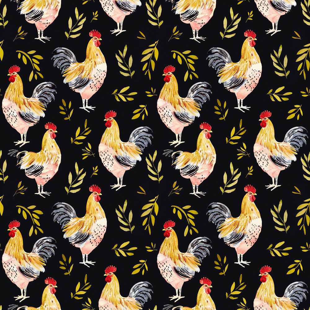 HaokHome Rustic Rooster and Leaf Wallpaper Watercolor Chicken Design on Black Background