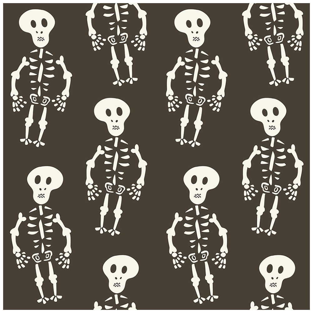 HaokHome Skeleton Pattern Wallpaper – Playful Skeletons on a Dark Background for Spooky Decor