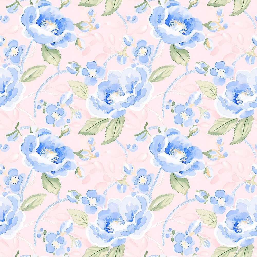 HaokHome Soft Blue Floral Wallpaper Gentle Blossoms on Light Pink Background