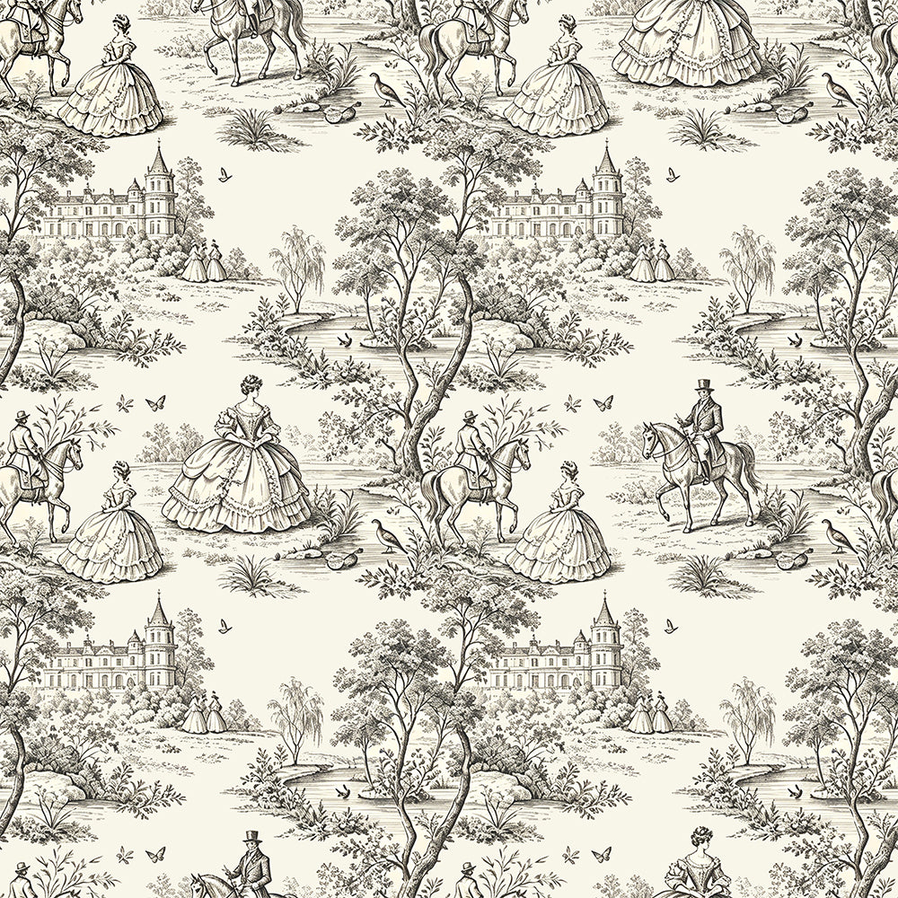 HaokHome Soft Tone Toile de Jouy Peel and Stick Wallpaper, Beige & Off-White French Vintage Scenic Removable Self Adhesive Wallpaper