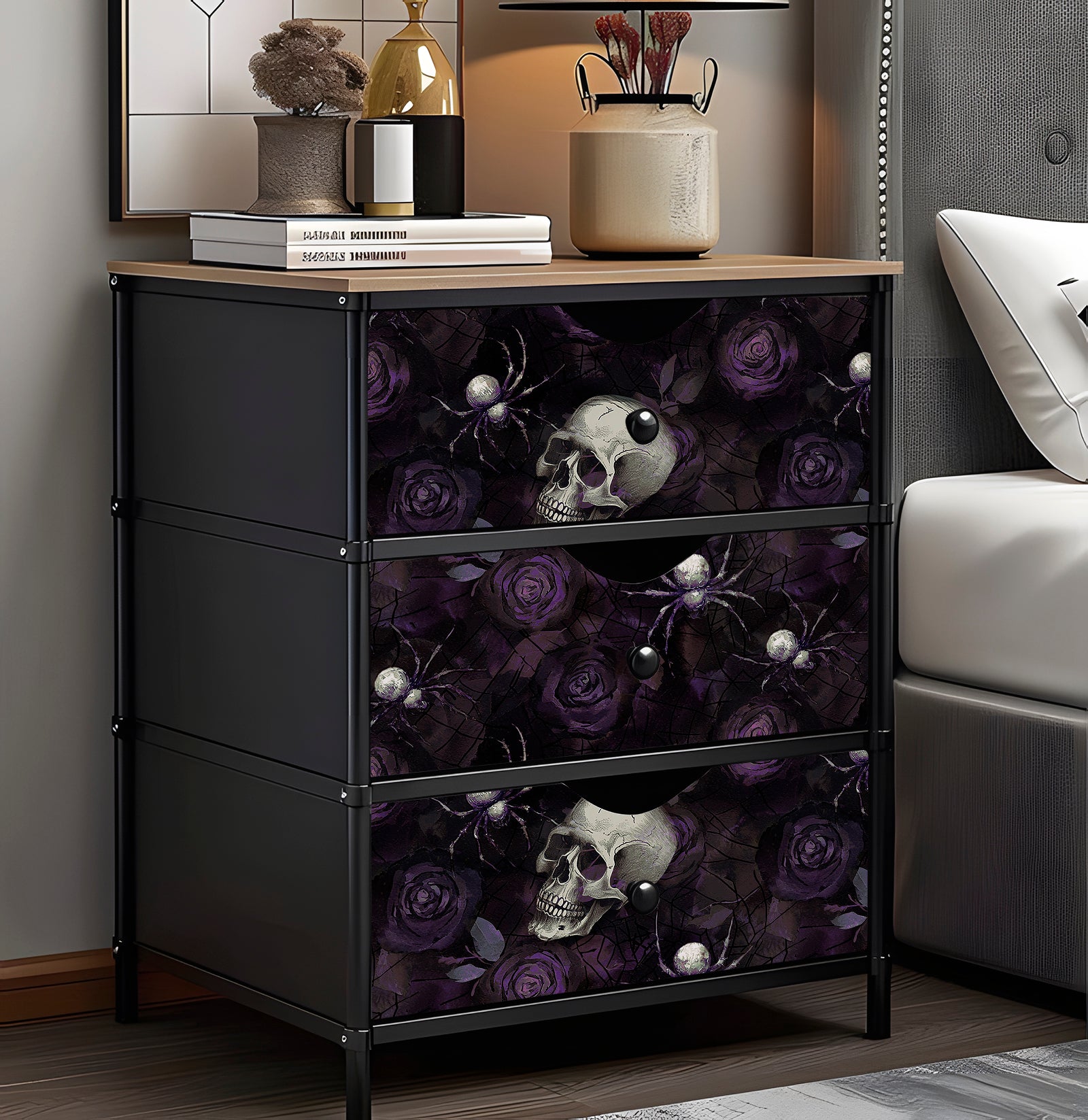 HaokHome Spider and Rose Watercolor Wallpaper Elegant Purple Spiders and Roses on Soft Web Background