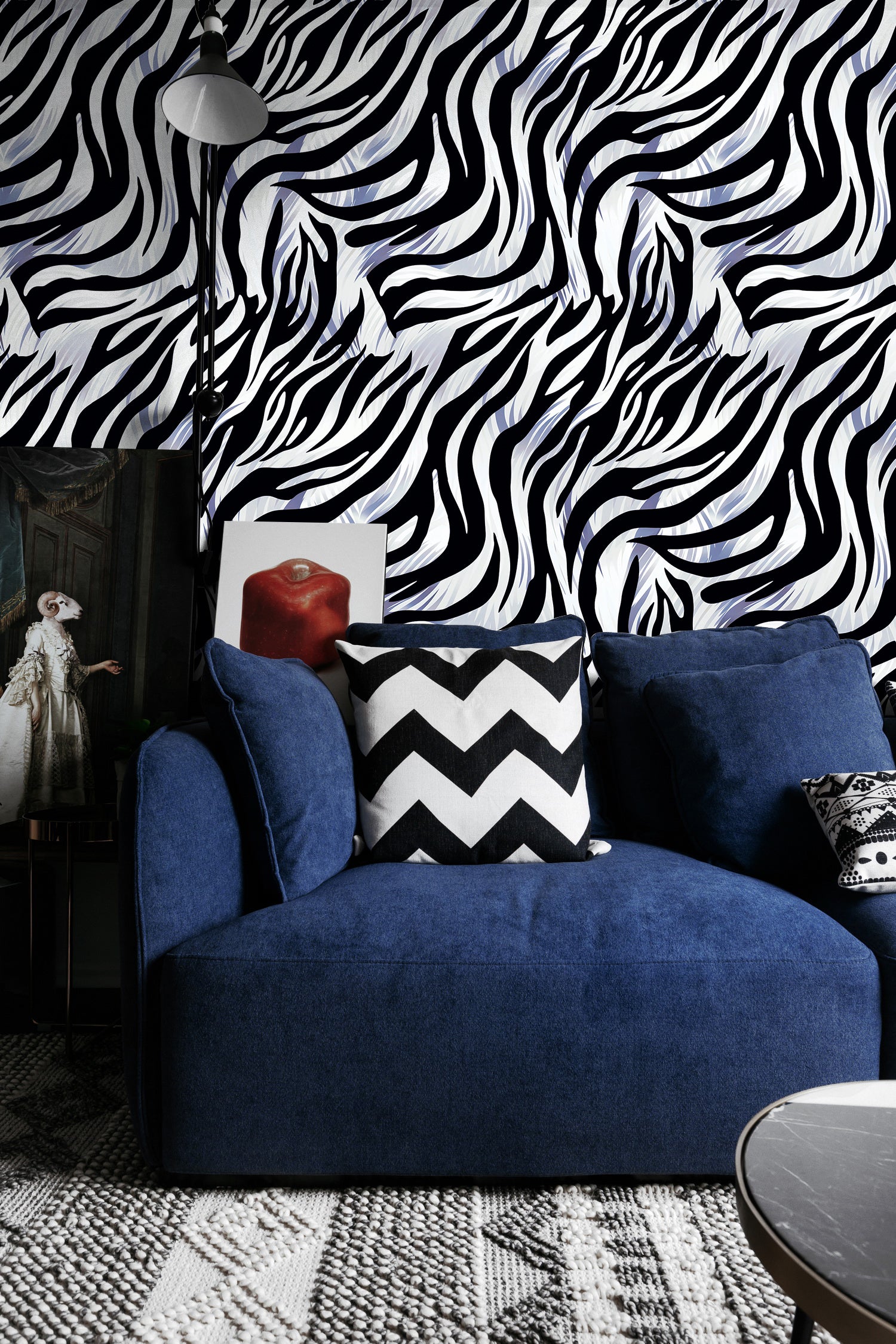 HaokHome Stylish Zebra Print Wallpaper Black, White, and Silver Stripes for a Modern Look