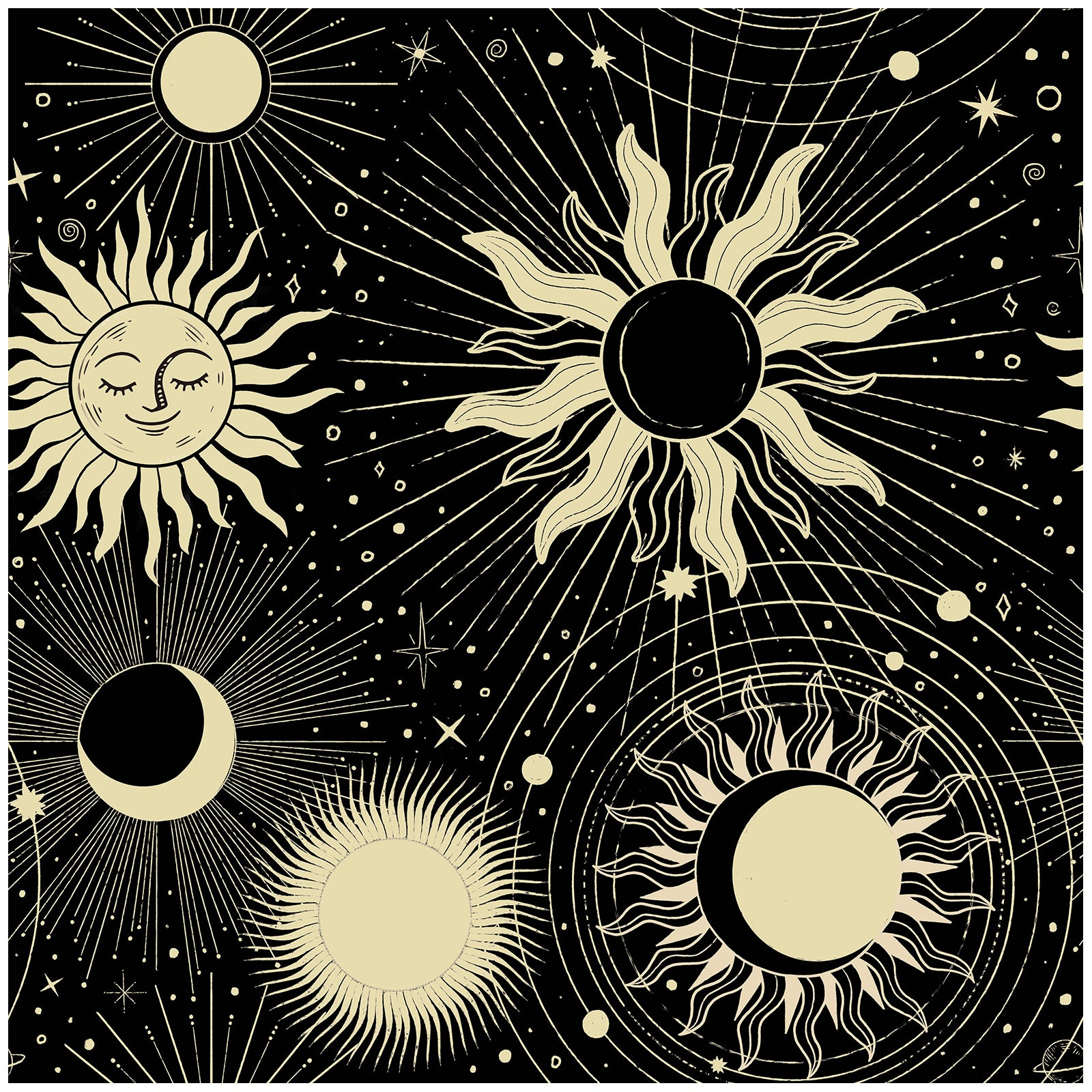 HaokHome Sun and Moon Peel and Stick Wallpaper, Mystical Celestial Removable Self Adhesive Wallpaper for Bedroom & Living Room