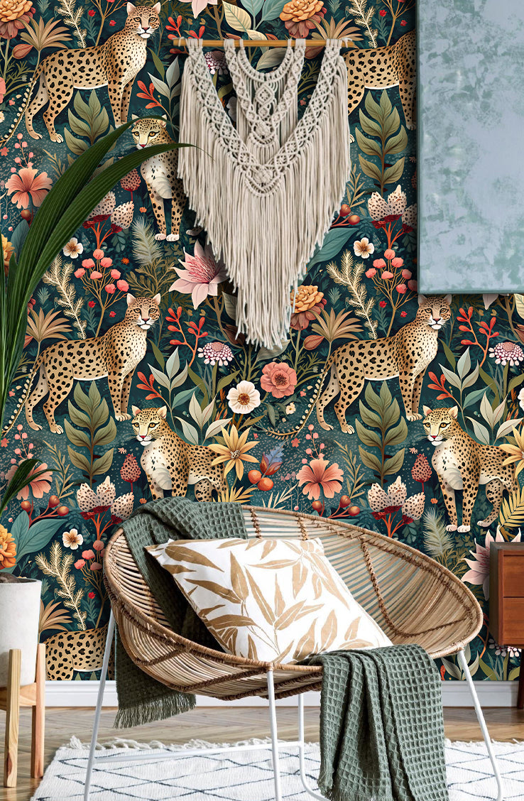 HaokHome Tropical Leopard Animal Forest Peel and Stick Wallpaper - Removable Vinyl DIY Decor