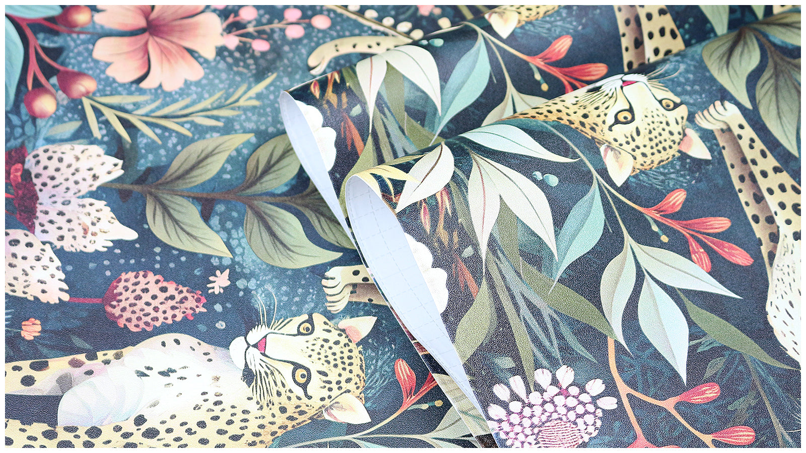 HaokHome Tropical Leopard Animal Forest Peel and Stick Wallpaper - Removable Vinyl DIY Decor