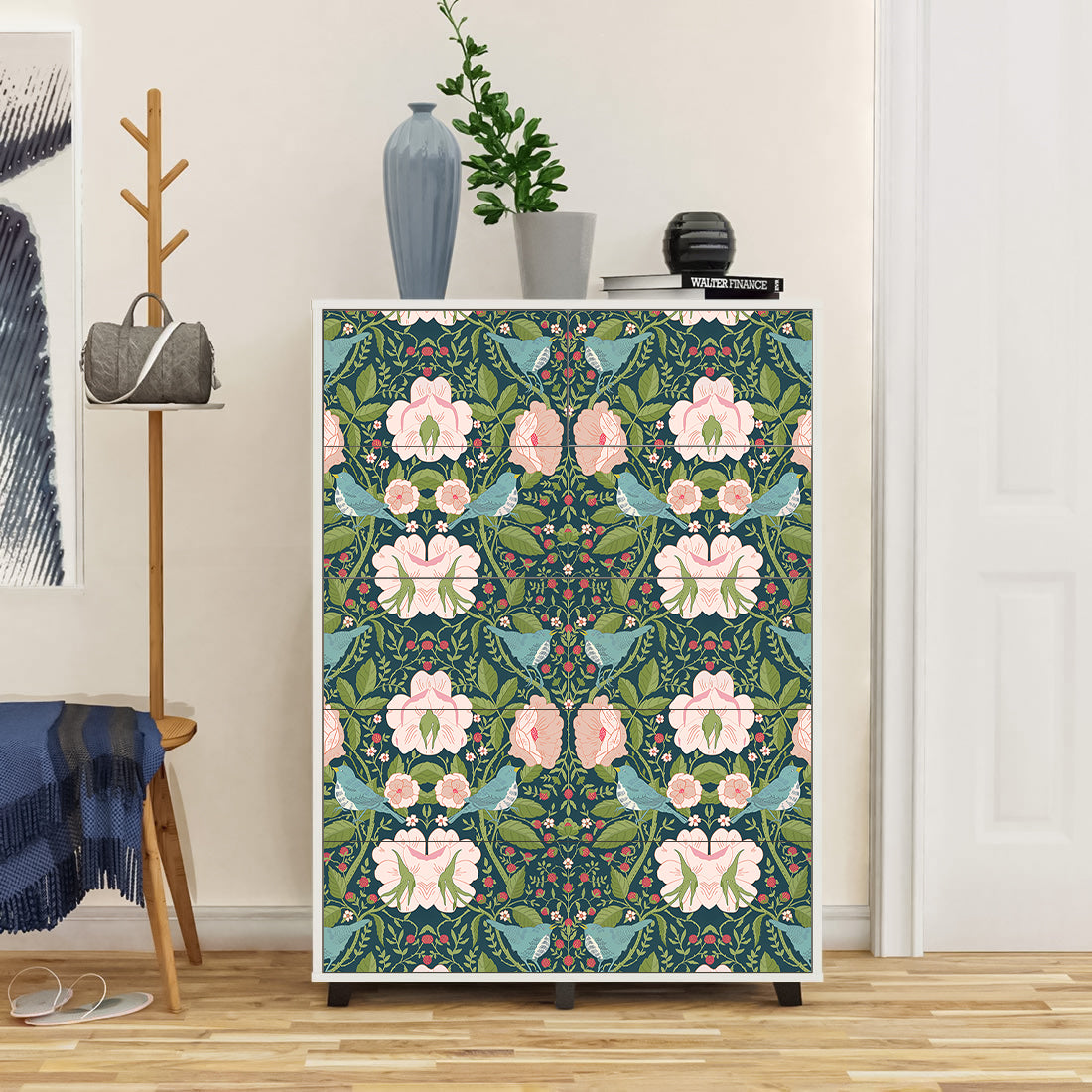 HaokHome Vintage Bird and Floral Wallpaper Elegant Teal Background with Birds, Flowers, and Berries