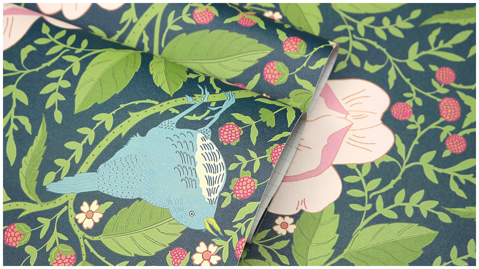 HaokHome Vintage Bird and Floral Wallpaper Elegant Teal Background with Birds, Flowers, and Berries