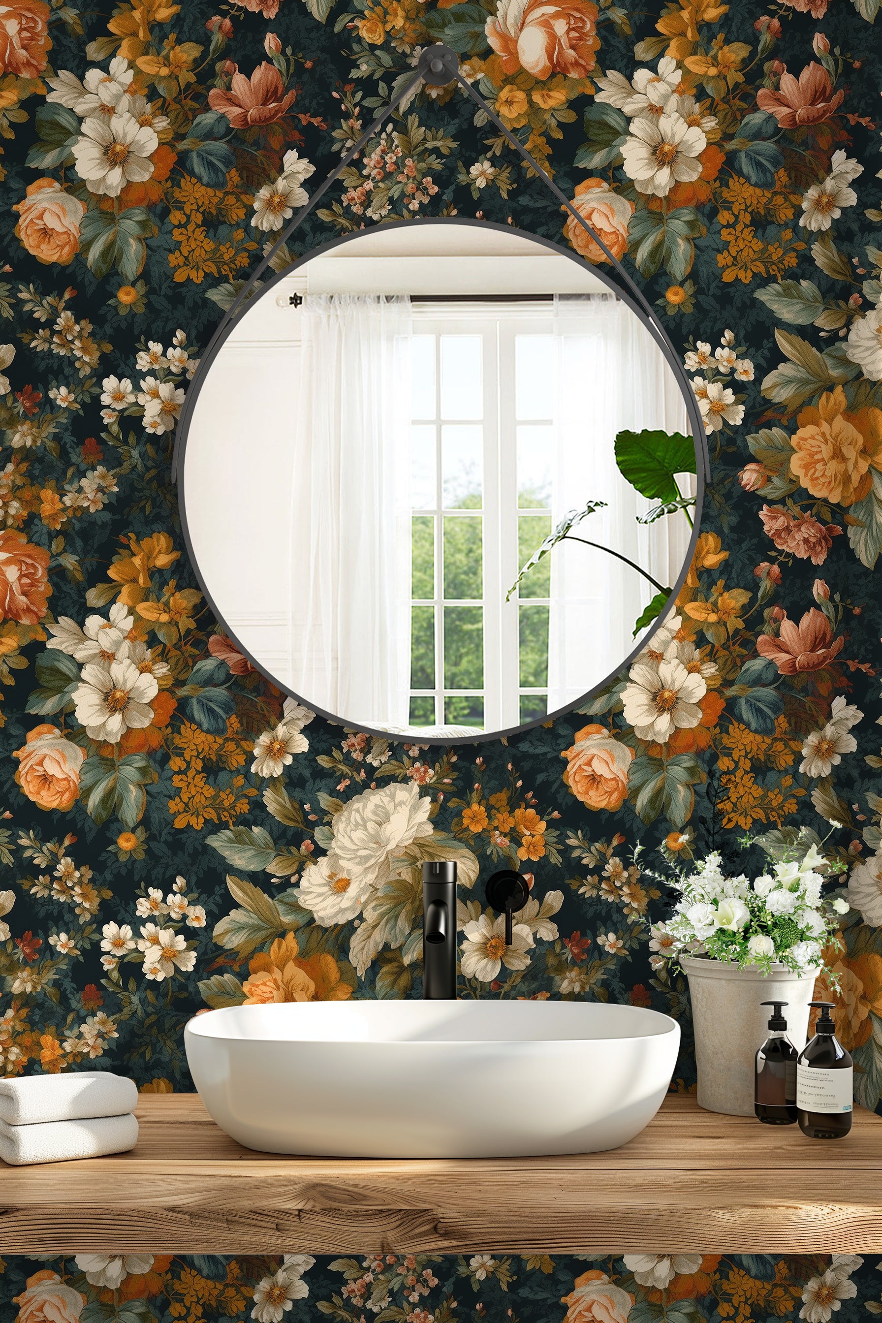 HaokHome Vintage Floral Wallpaper - Peel and Stick Removable Botanical Decor for Elegant Spaces