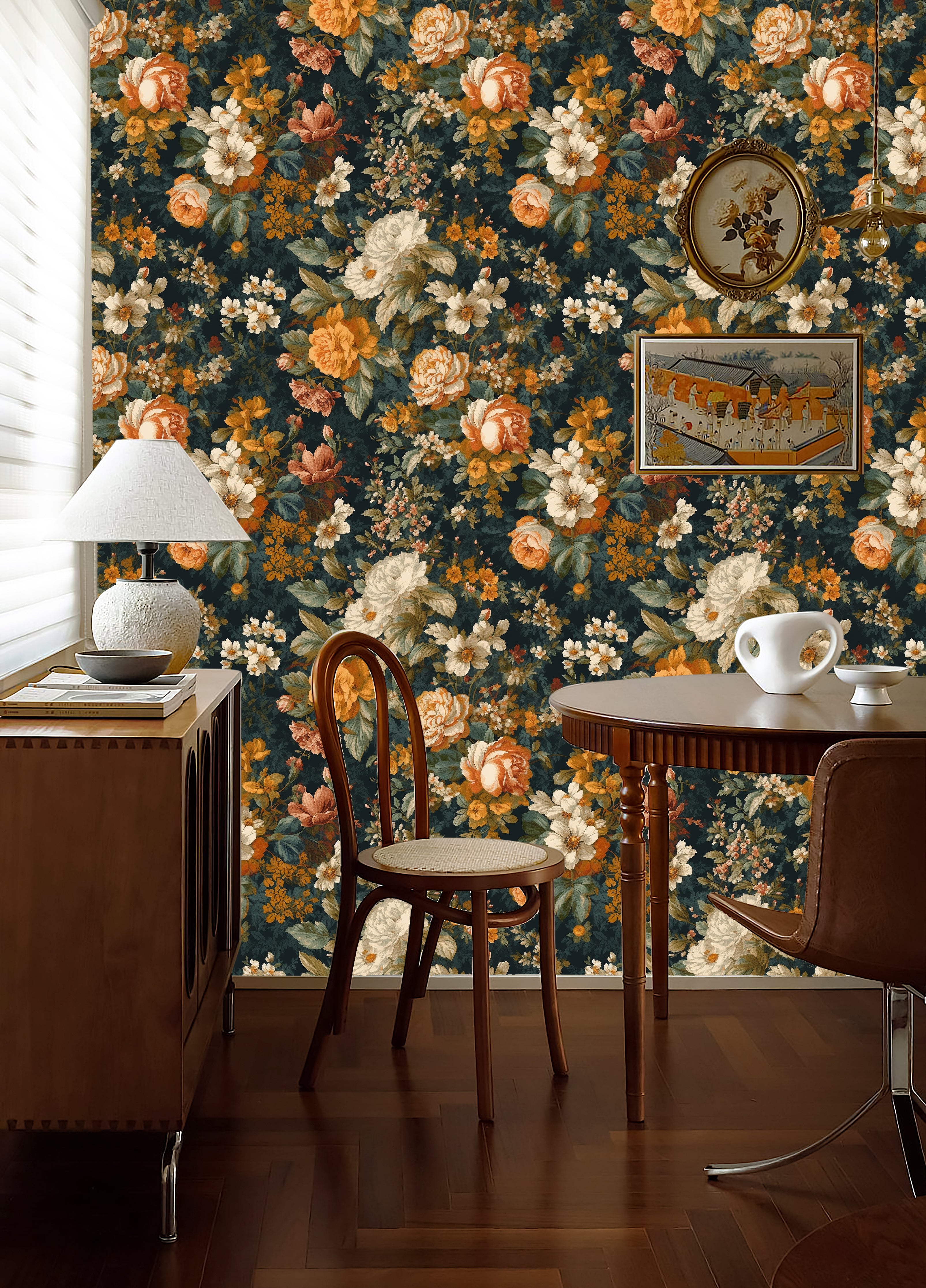 HaokHome Vintage Floral Wallpaper - Peel and Stick Removable Botanical Decor for Elegant Spaces