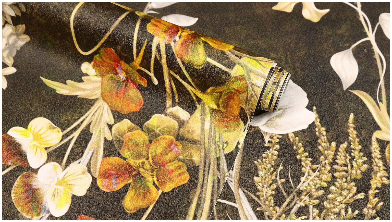 HaokHome Vintage Floral Wallpaper with Dark Brown Background Cozy Nature-Inspired Home Décor