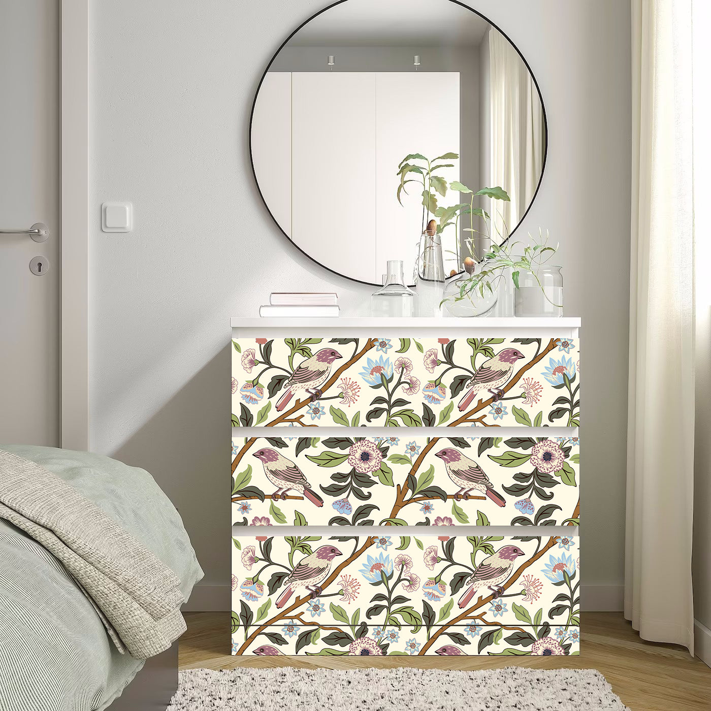 HaokHome Vintage Floral and Bird Wallpaper Soft Beige Background with Birds and Branches