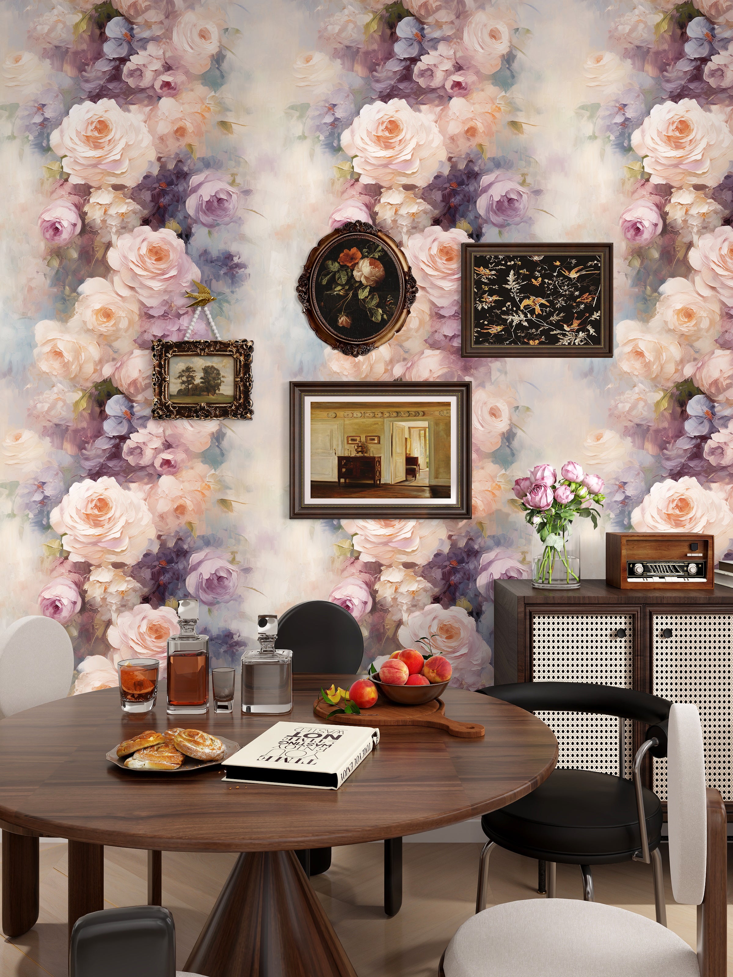 HaokHome Vintage Rose Garden Wallpaper Romantic Floral Art for Timeless Interiors
