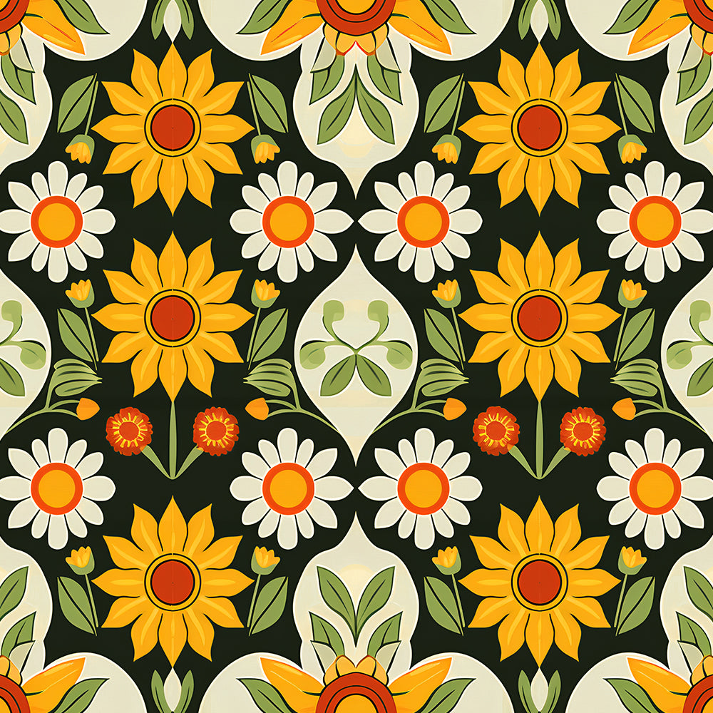 HaokHome Vintage Sunflower & Daisy Wallpaper Bright and Cheerful Floral Pattern