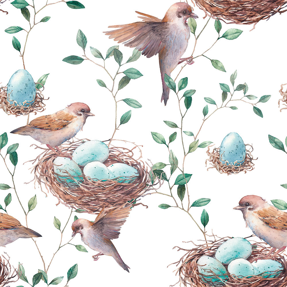 HaokHome Wallpaper Peel and Stick Bird Nest Eggs Watercolor Wall Decor Removable Mural