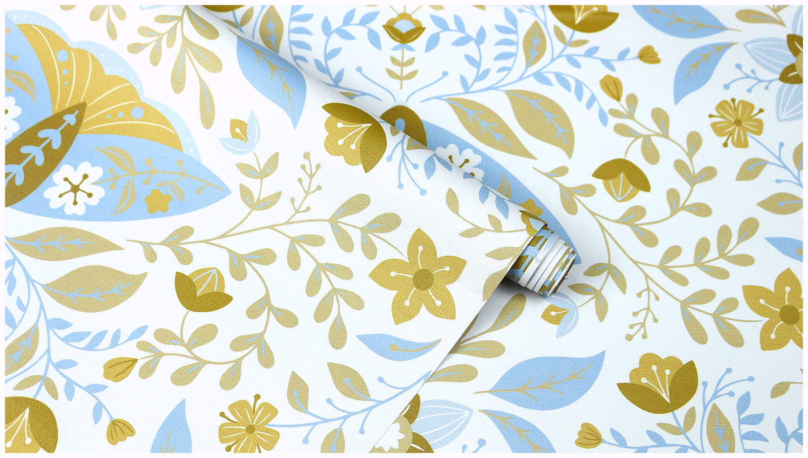 HaokHome Wallpaper Peel and Stick Boho Moth and Floral Blue/Gold Wall Decor Removable Mural for Bedroom & Living Room