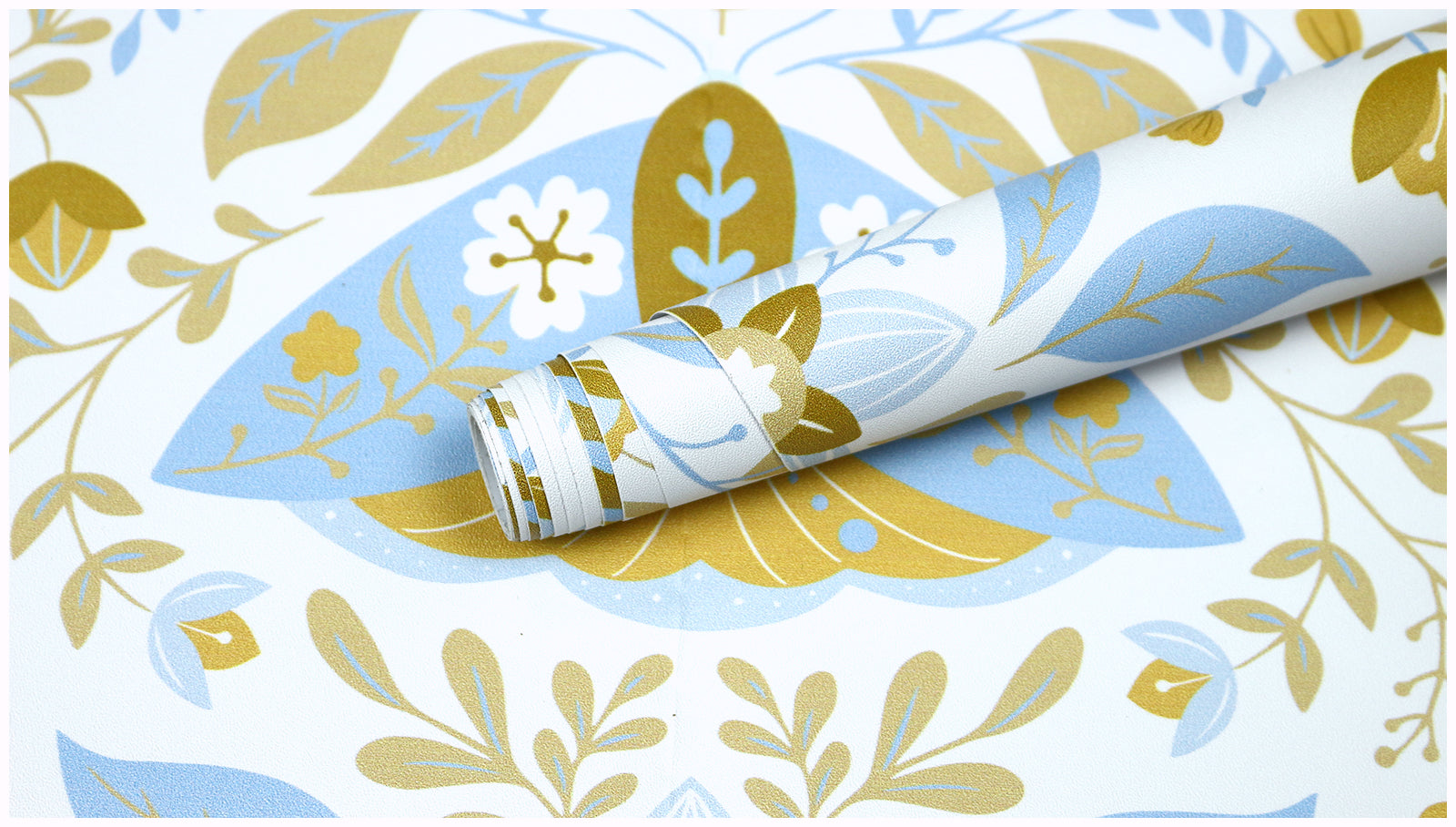 HaokHome Wallpaper Peel and Stick Boho Moth and Floral Blue/Gold Wall Decor Removable Mural for Bedroom & Living Room