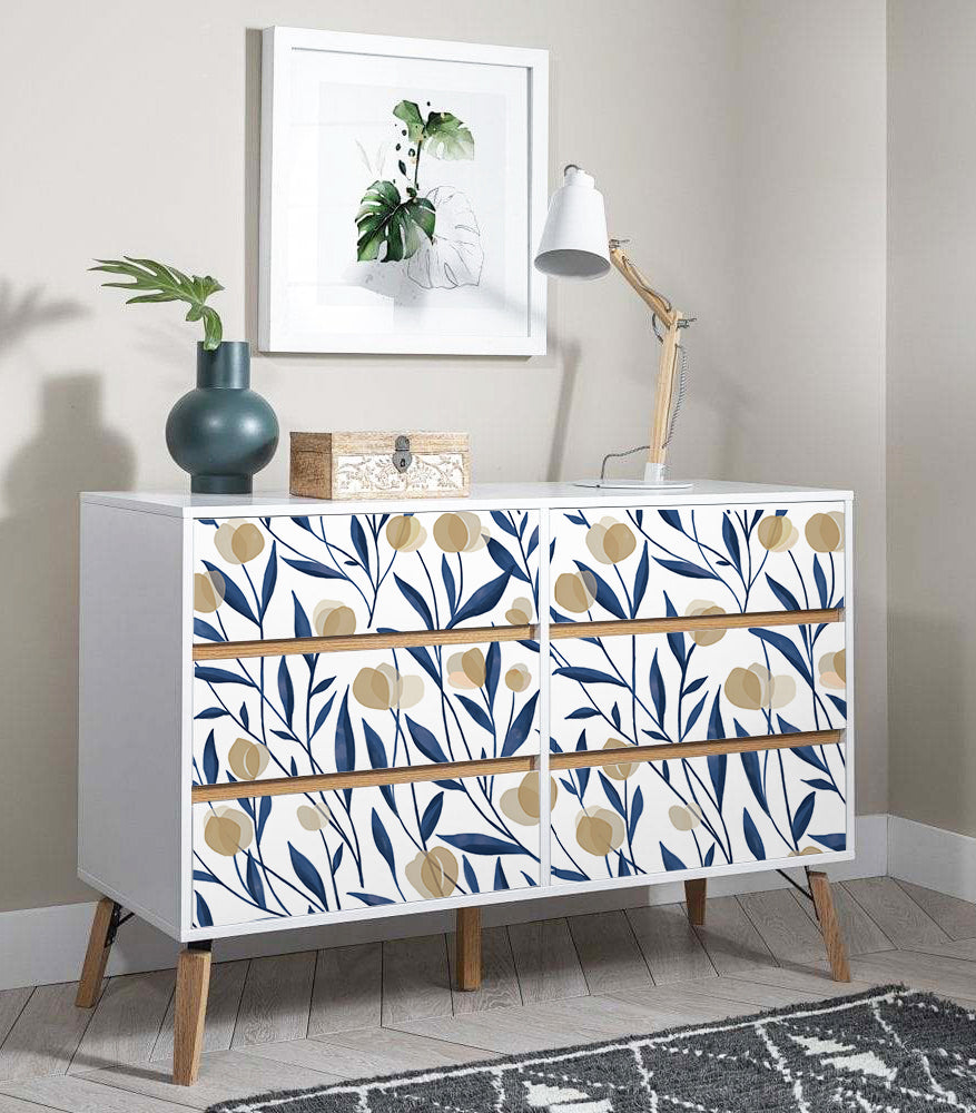 HaokHome Wallpaper Peel and Stick Botanical Floral Blue/Beige Minimalist Wall Decor Removable Mural for Bedroom & Living Room