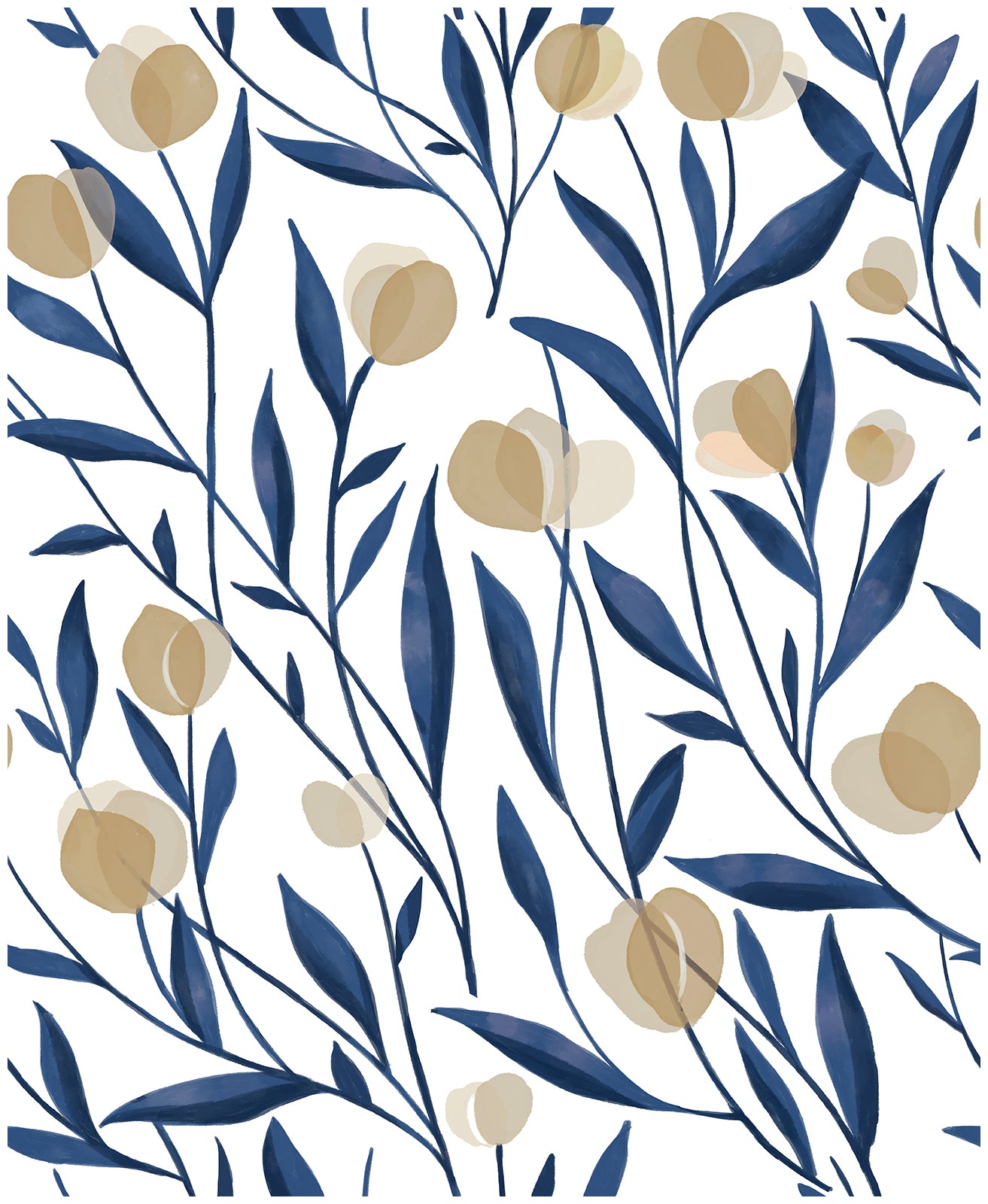 HaokHome Wallpaper Peel and Stick Botanical Floral Blue/Beige Minimalist Wall Decor Removable Mural for Bedroom & Living Room