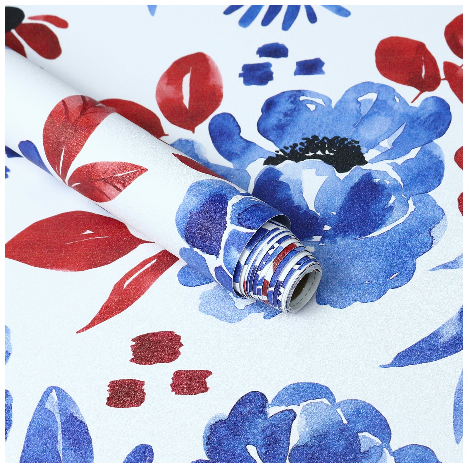 HaokHome Wallpaper Peel and Stick Botanical Floral Blue/Red Wall Decor Removable Mural for Bedroom & Living Room