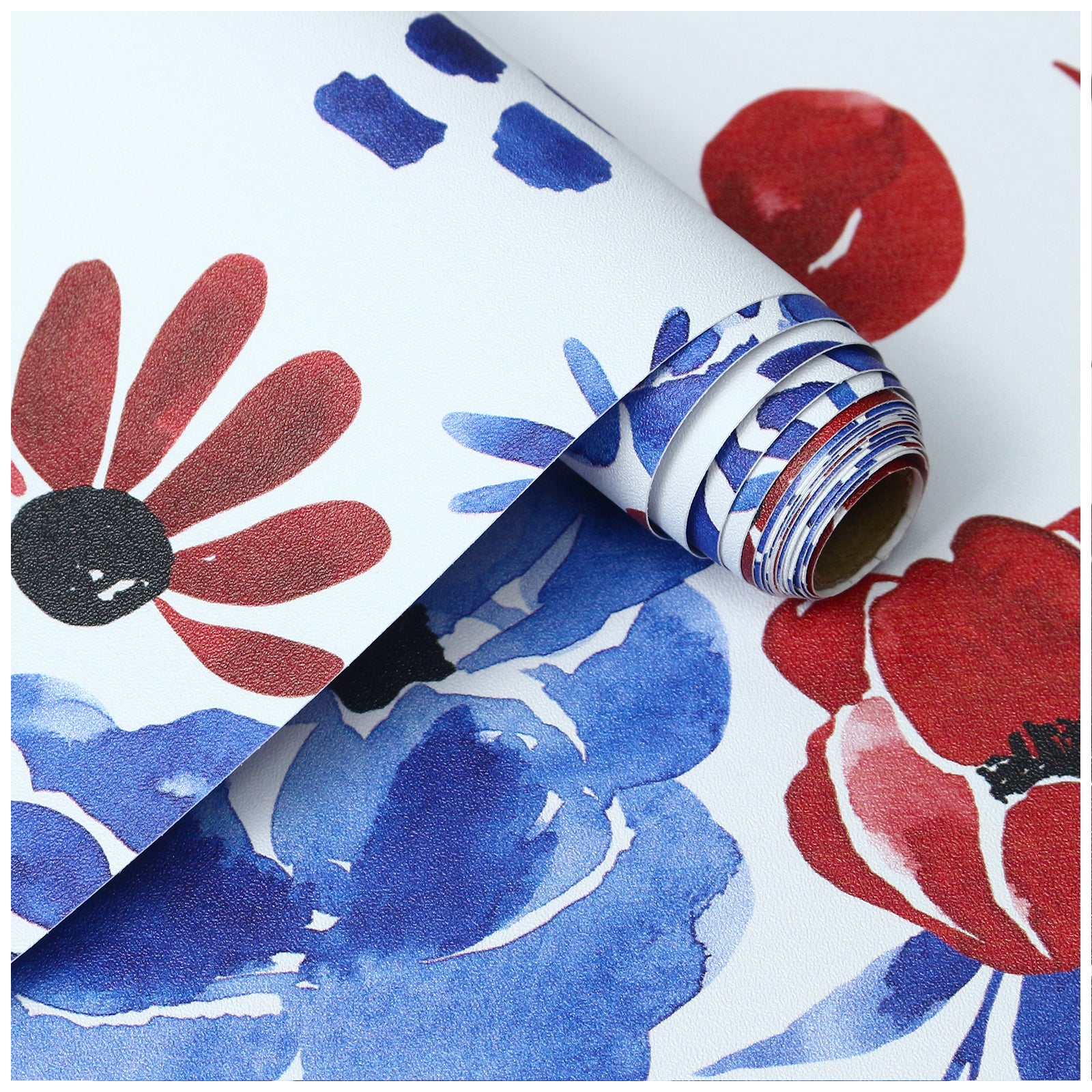 HaokHome Wallpaper Peel and Stick Botanical Floral Blue/Red Wall Decor Removable Mural for Bedroom & Living Room