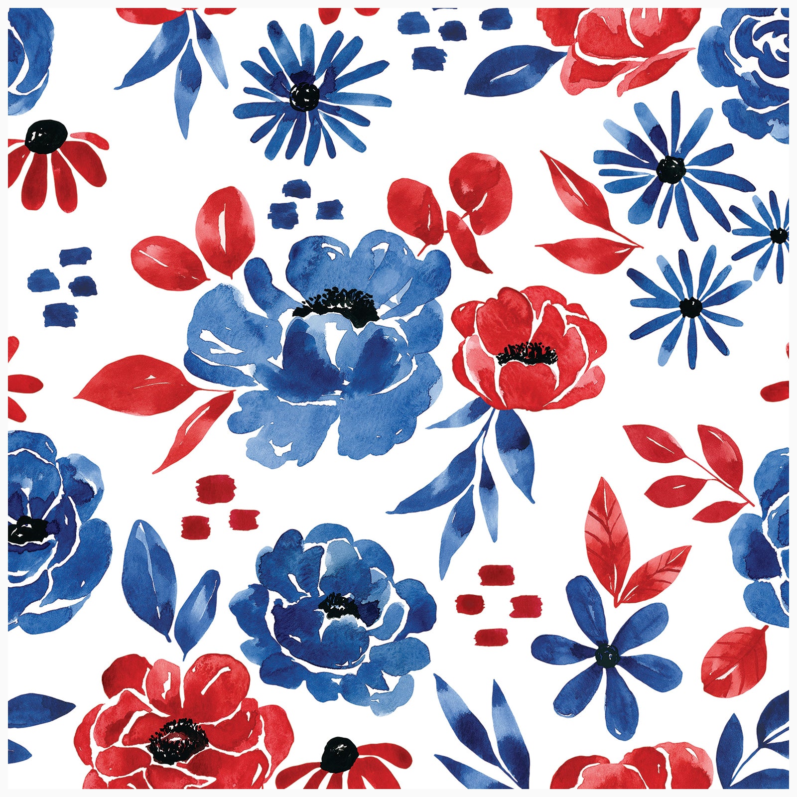 HaokHome Wallpaper Peel and Stick Botanical Floral Blue/Red Wall Decor Removable Mural for Bedroom & Living Room