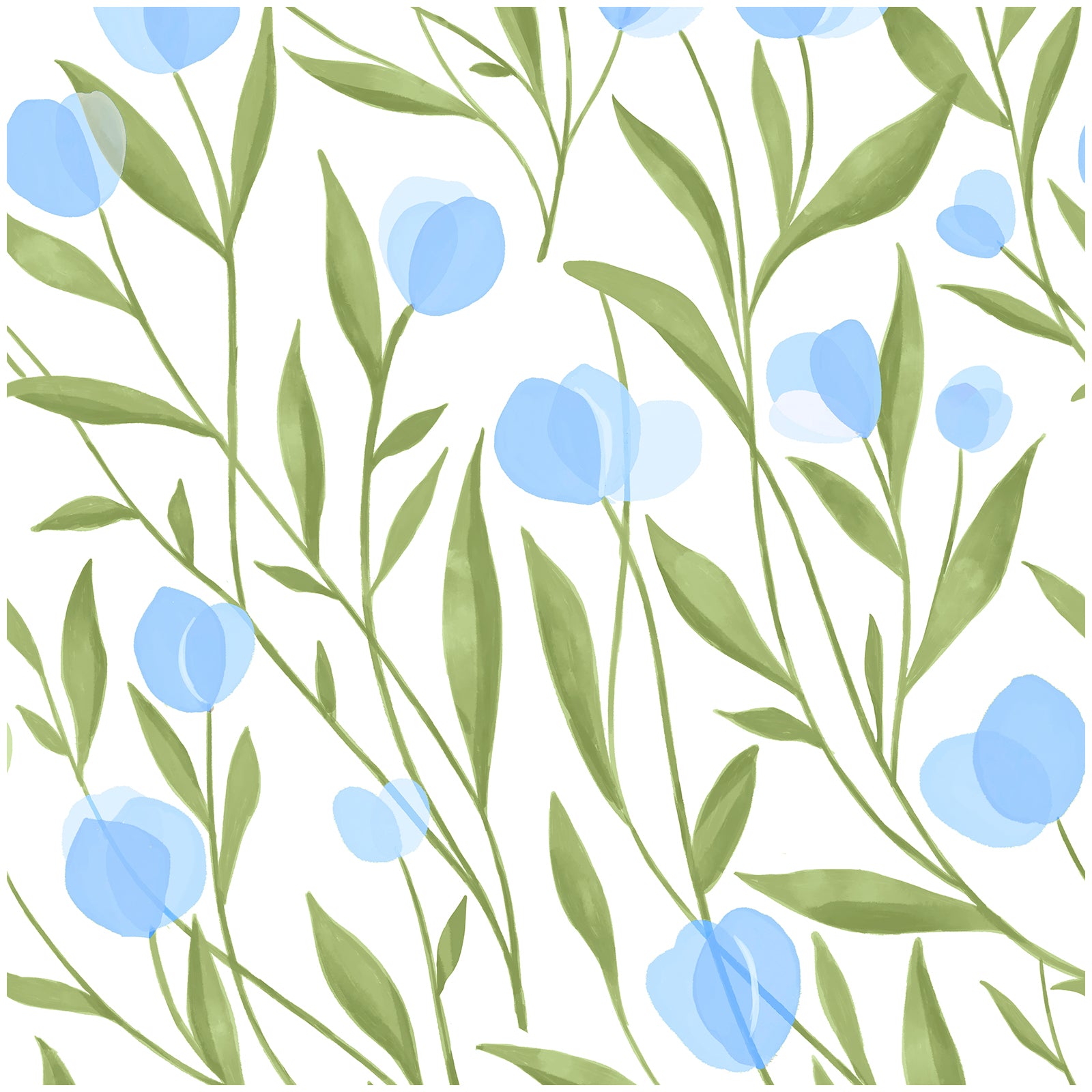 HaokHome Wallpaper Peel and Stick Botanical Floral Green/Blue Minimalist Wall Decor Removable Mural for Bedroom & Living Room