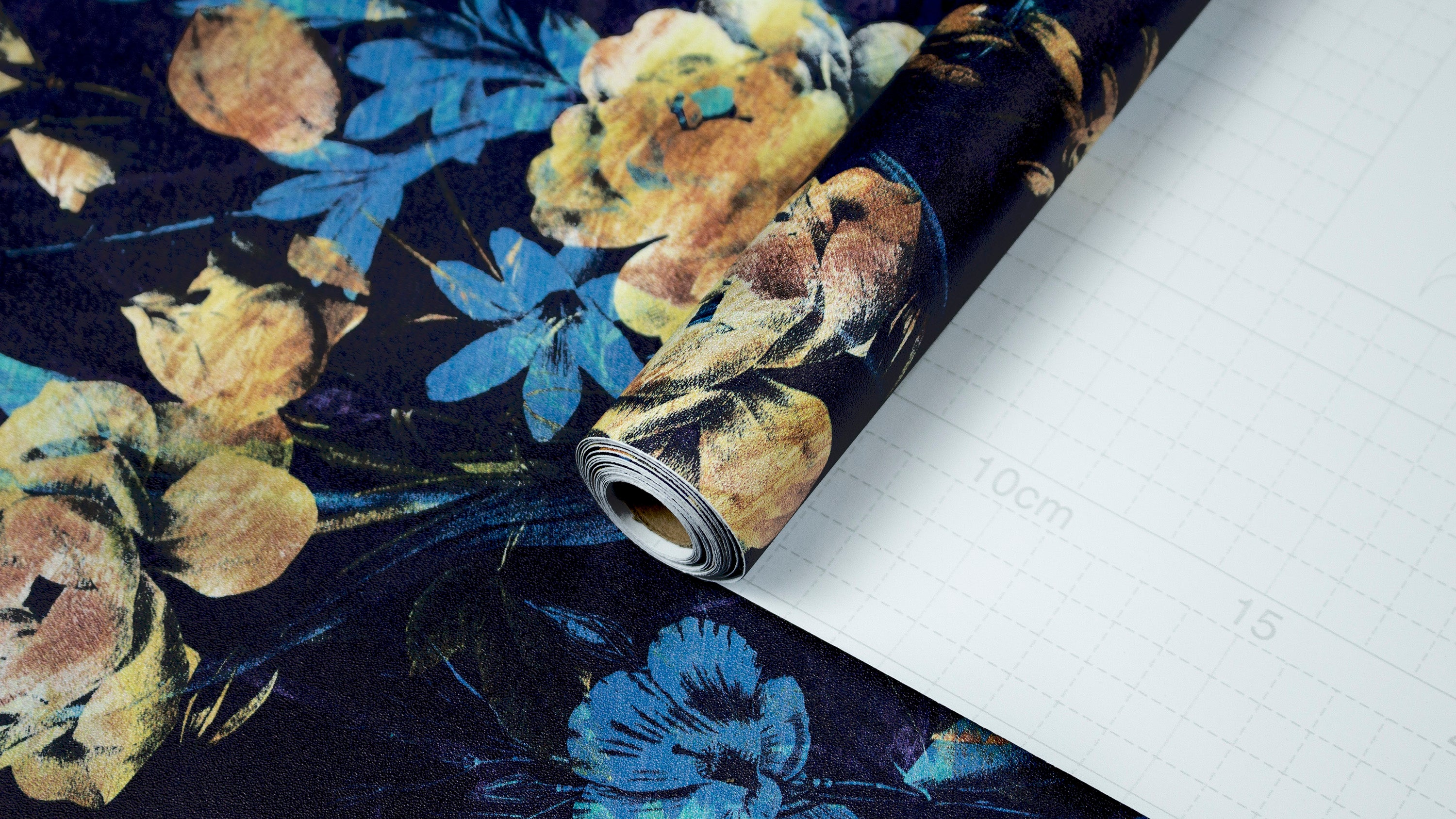 HaokHome Wallpaper Peel and Stick Botanical Floral Navy Blue/Gold Wall Decor Removable Mural for Bedroom & Living Room