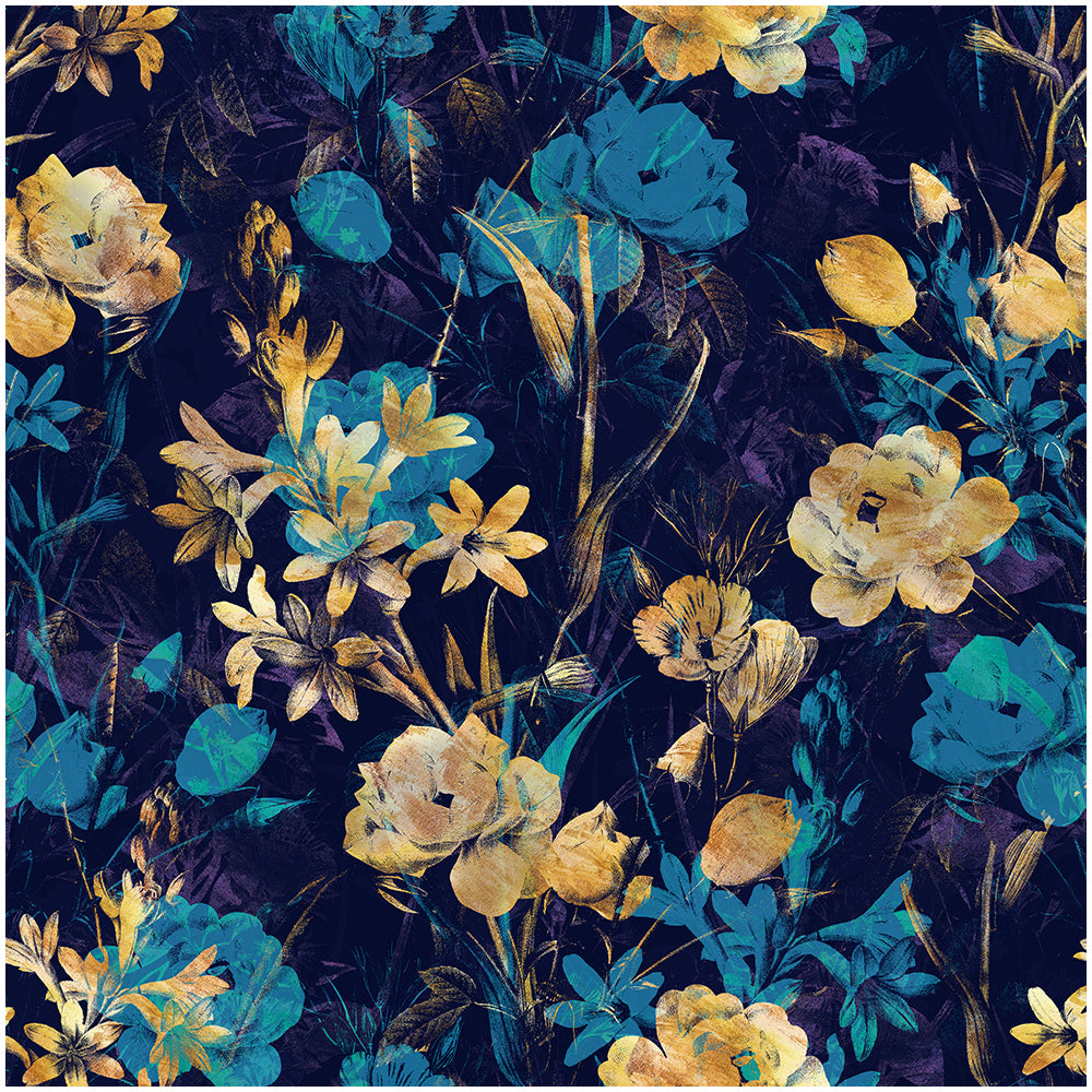 HaokHome Wallpaper Peel and Stick Botanical Floral Navy Blue/Gold Wall Decor Removable Mural for Bedroom & Living Room