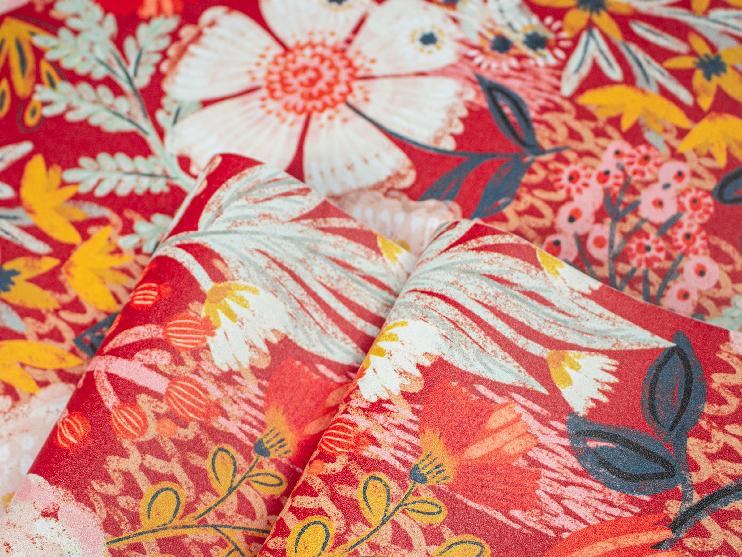 HaokHome Wallpaper Peel and Stick Botanical Floral Red/Orange/Pink Vintage Wall Decor Removable Mural for Bedroom & Living Room