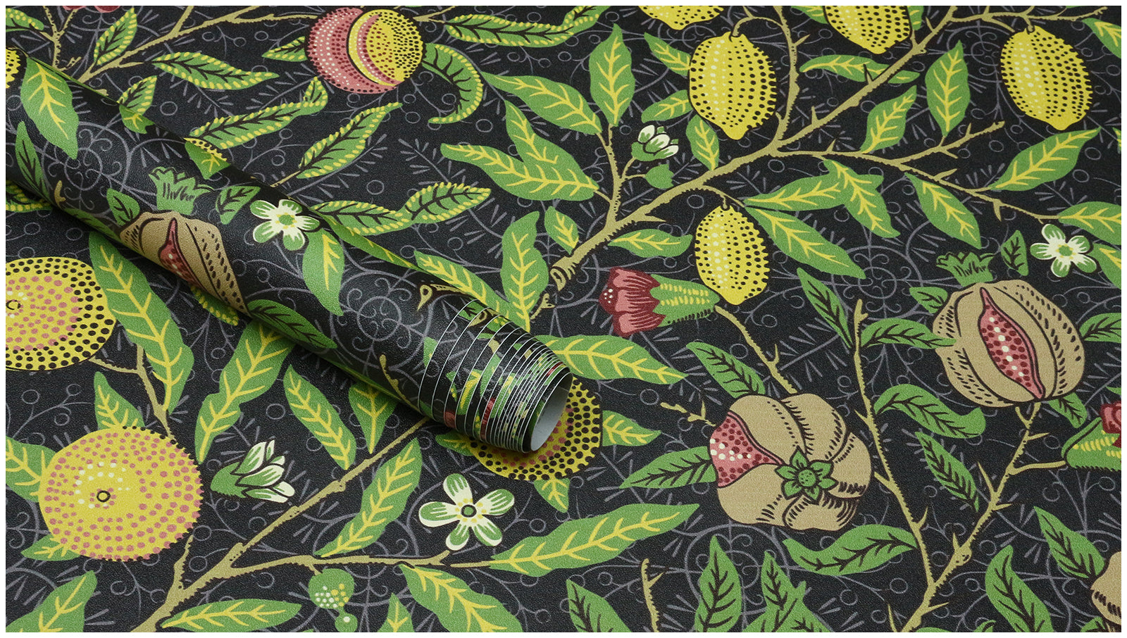 HaokHome Wallpaper Peel and Stick Botanical Lemon Pomegranate Black/Green/Yellow Vintage Fruit Wall Decor Removable Mural