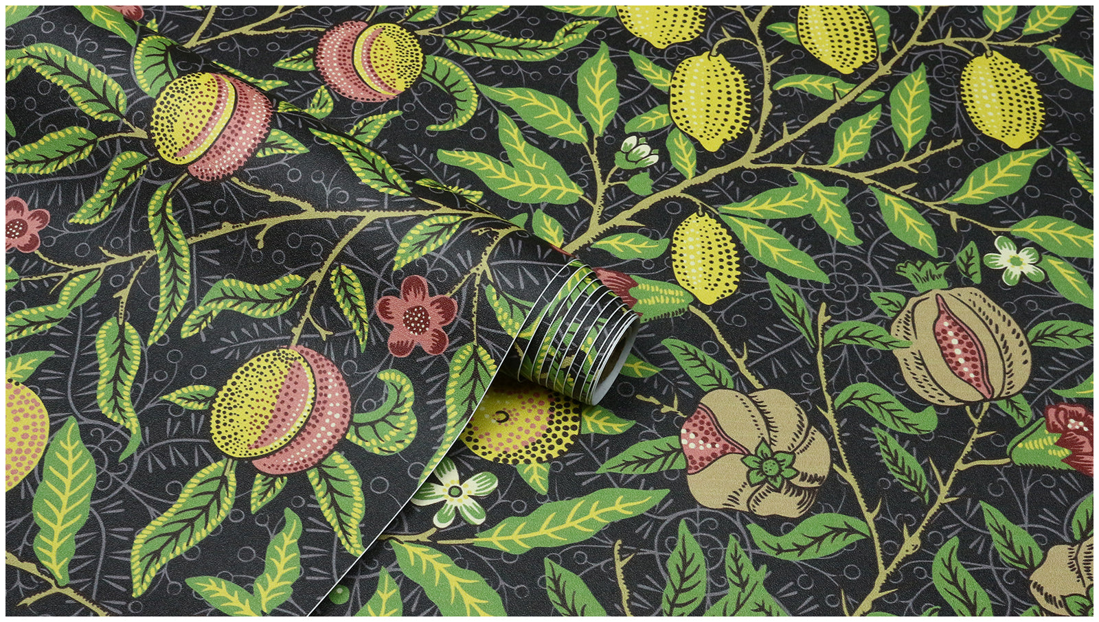 HaokHome Wallpaper Peel and Stick Botanical Lemon Pomegranate Black/Green/Yellow Vintage Fruit Wall Decor Removable Mural