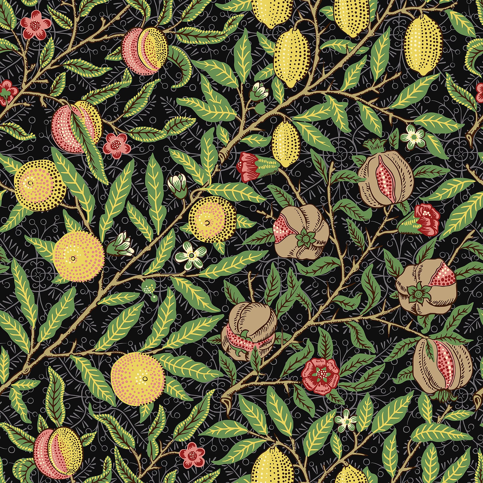 HaokHome Wallpaper Peel and Stick Botanical Lemon Pomegranate Black/Green/Yellow Vintage Fruit Wall Decor Removable Mural