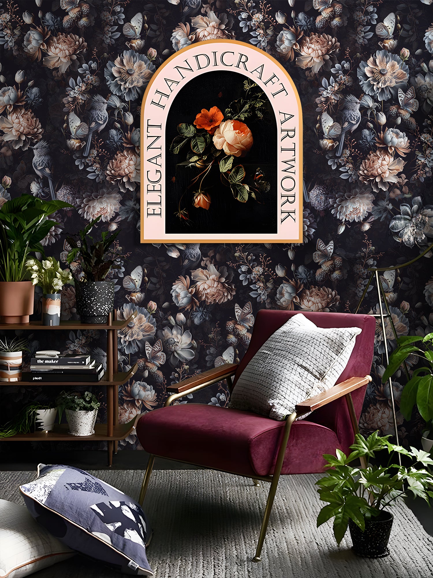 HaokHome Wallpaper Peel and Stick Botanical Luxury Floral Black/Beige/Blue Wall Decor Removable Mural for Bedroom & Living Room