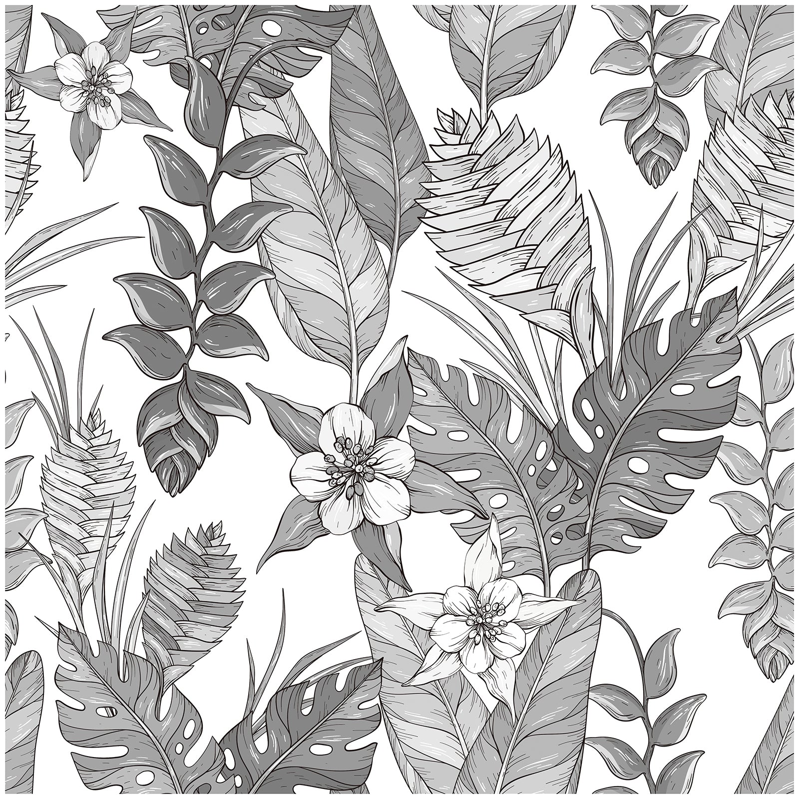 HaokHome Wallpaper Peel and Stick Botanical Tropical Black/White Monochrome Wall Decor Removable Mural for Bedroom & Living Room
