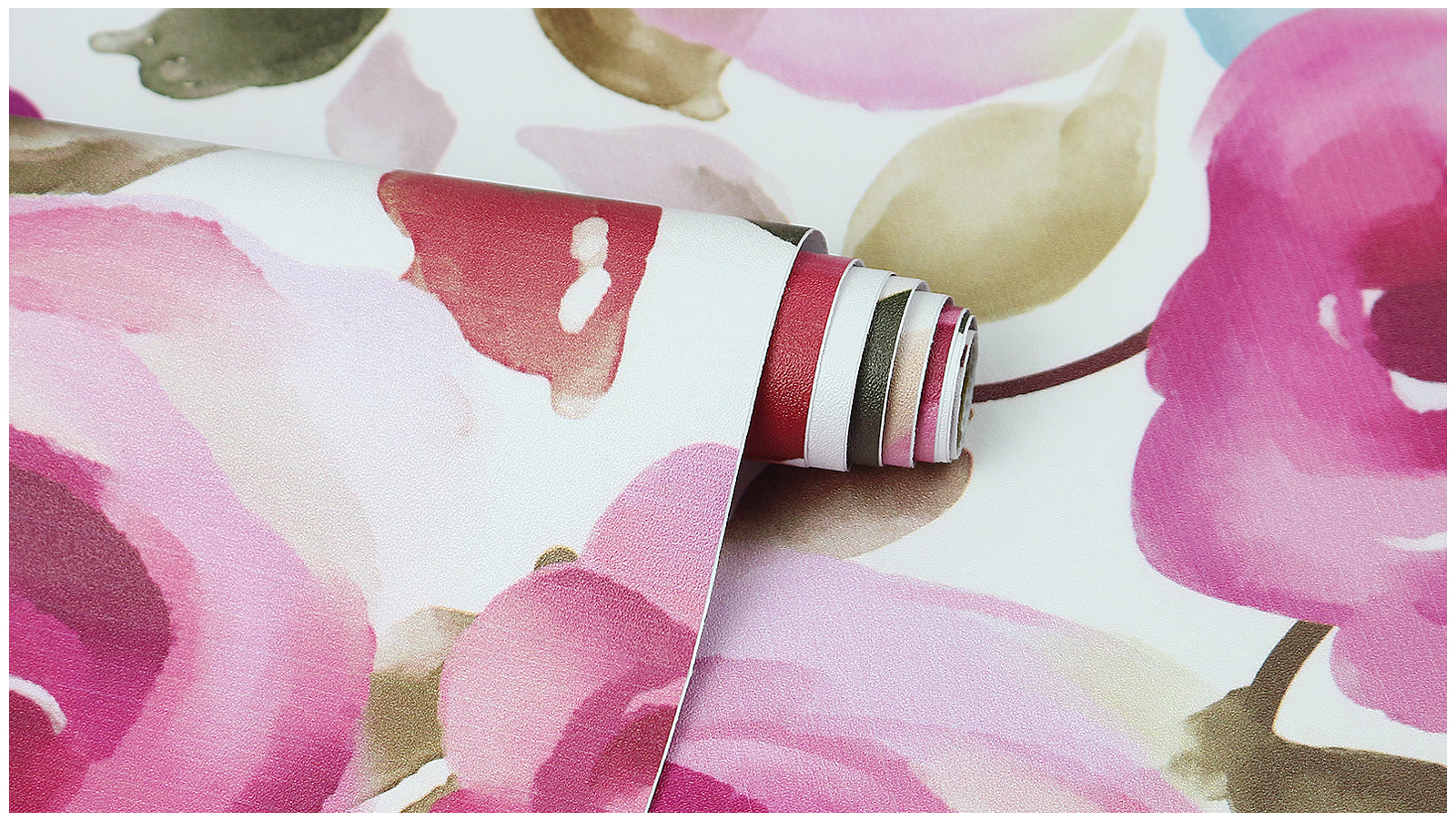 HaokHome Wallpaper Peel and Stick Botanical Watercolor Roses Pink/Red/Green Wall Decor Removable Mural for Bedroom & Living Room