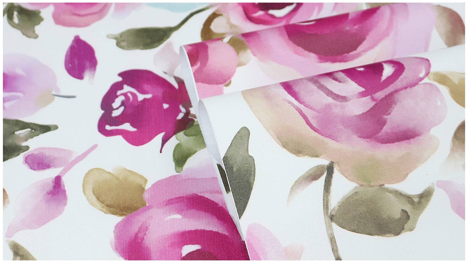 HaokHome Wallpaper Peel and Stick Botanical Watercolor Roses Pink/Red/Green Wall Decor Removable Mural for Bedroom & Living Room