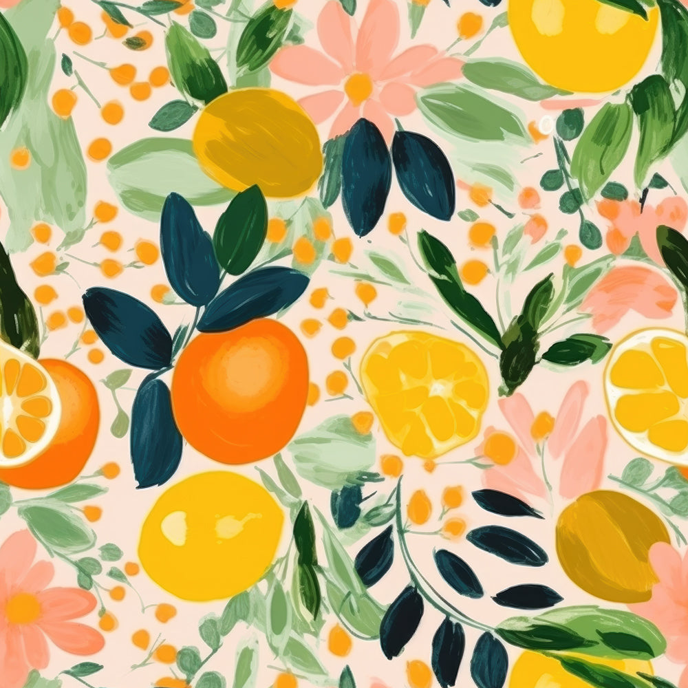 HaokHome Wallpaper Peel and Stick Citrus Fruits and Flowers Wall Decor in Yellow, Orange & Green Removable Mural