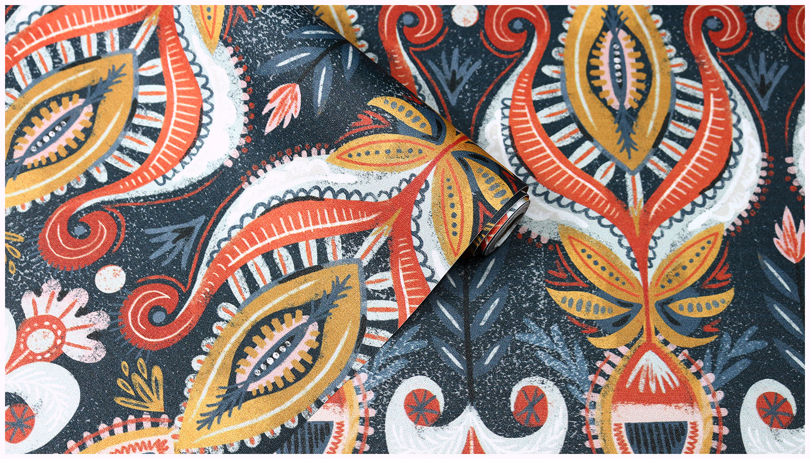 HaokHome Wallpaper Peel and Stick Damask Boho Vintage Orange/Blue/Gold Wall Decor Removable Mural for Bedroom & Living Room