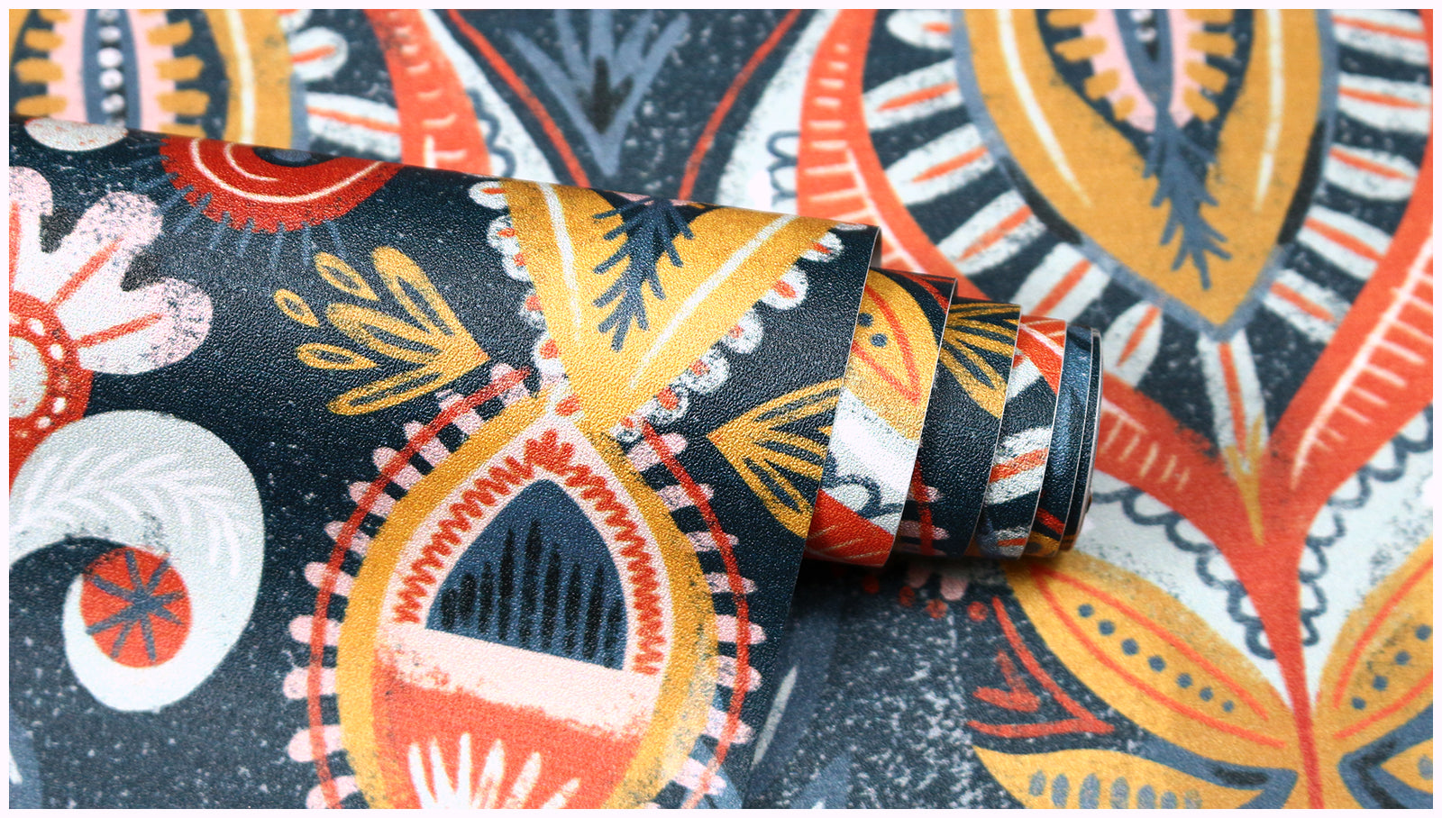 HaokHome Wallpaper Peel and Stick Damask Boho Vintage Orange/Blue/Gold Wall Decor Removable Mural for Bedroom & Living Room