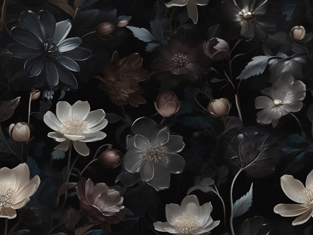 HaokHome Wallpaper Peel and Stick Dark Floral Watercolor Wall Decor in Black, White & Burgundy Removable Mural