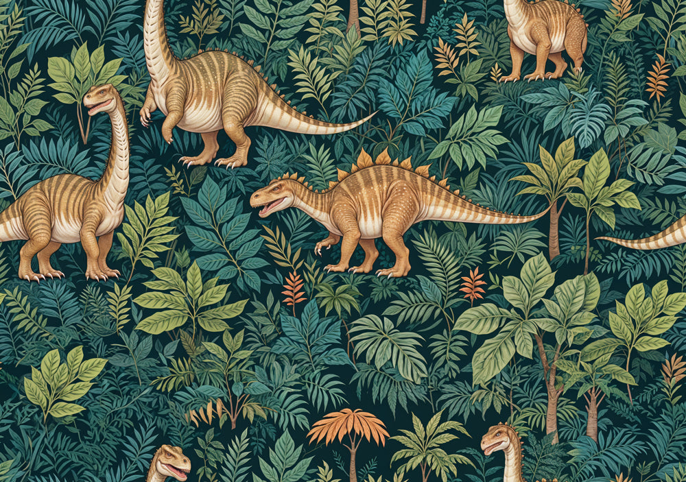 HaokHome Wallpaper Peel and Stick Dinosaur Jungle Foliage Wall Decor Removable Mural