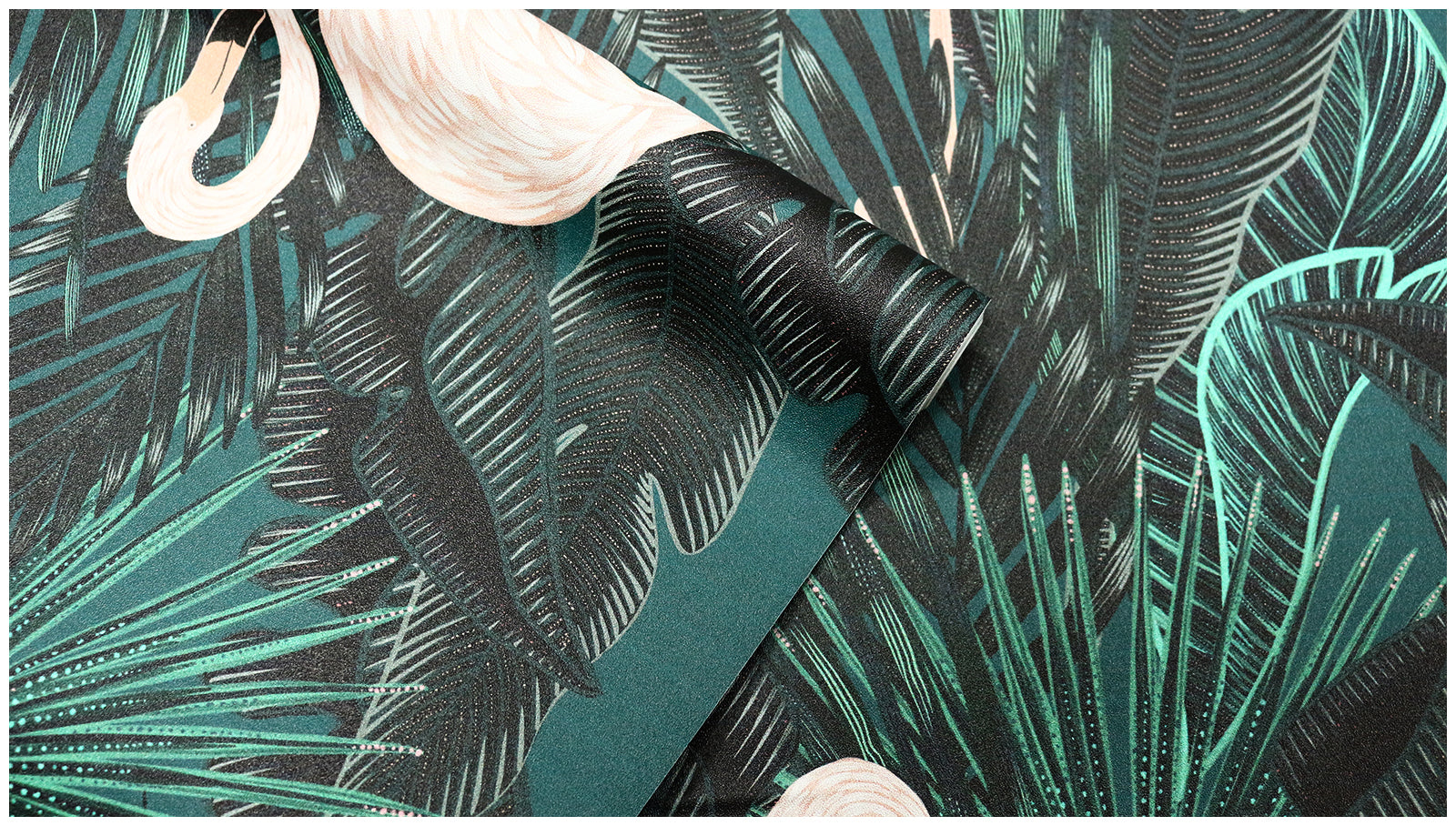 HaokHome Wallpaper Peel and Stick Flamingo Tropical Green/Blush Wall Decor Bedroom Removable Mural