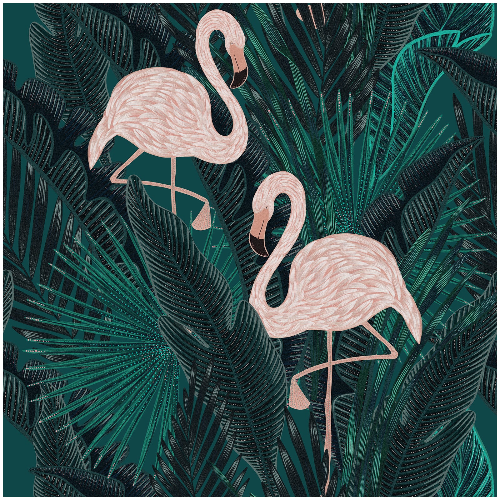 HaokHome Wallpaper Peel and Stick Flamingo Tropical Green/Blush Wall Decor Bedroom Removable Mural