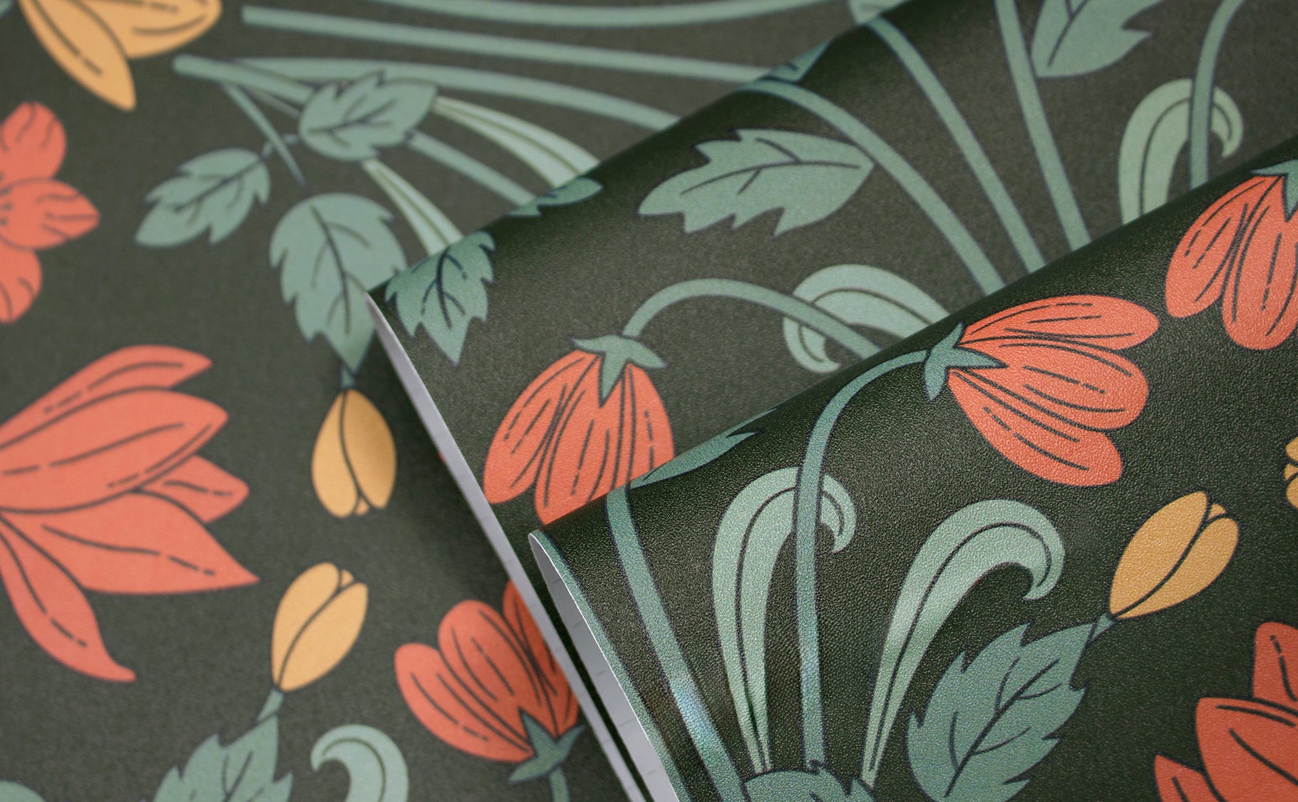 HaokHome Wallpaper Peel and Stick Floral Art Deco Green/Orange/Yellow Retro Wall Decor Removable Mural for Bedroom & Living Room