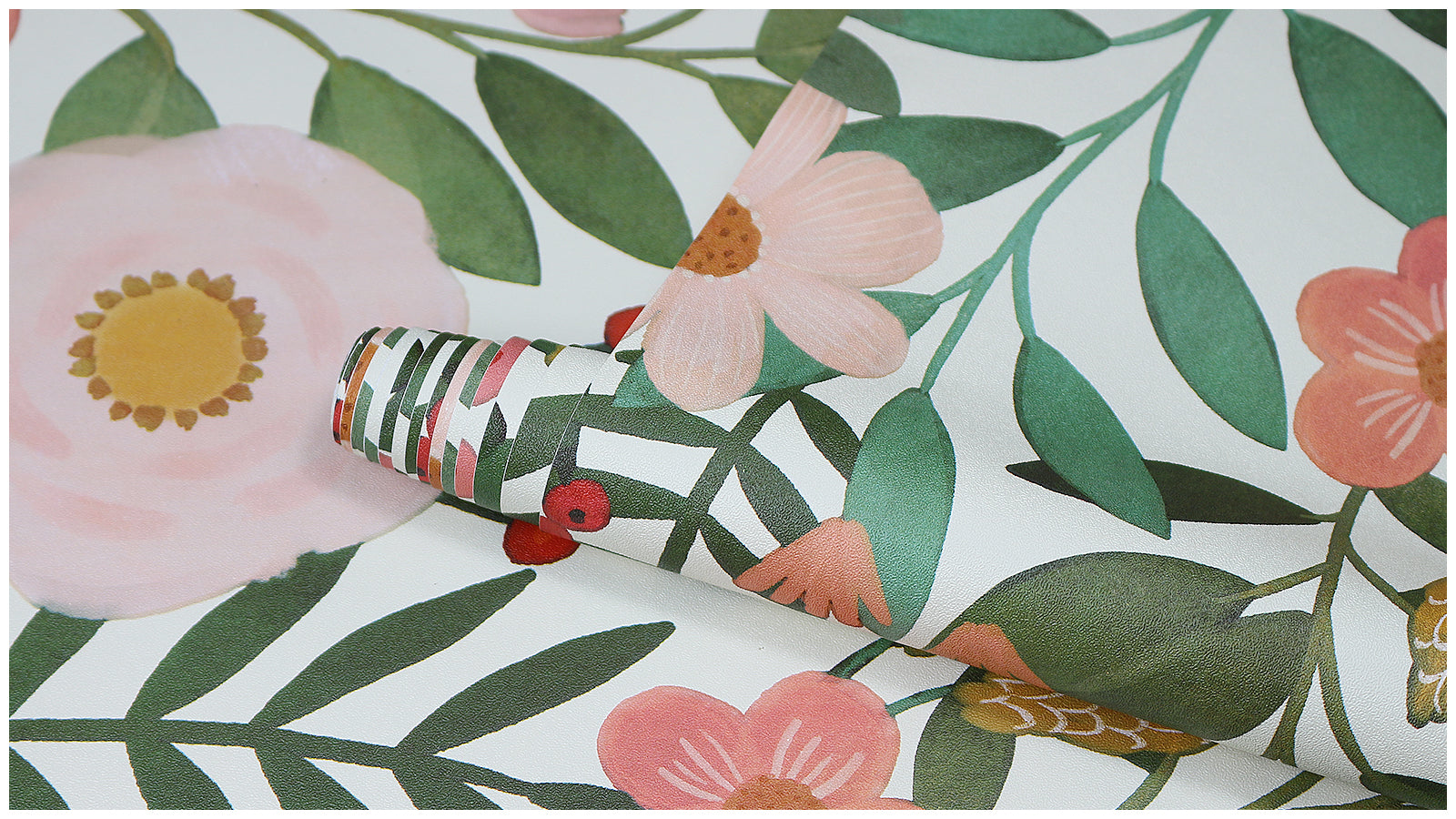 HaokHome Wallpaper Peel and Stick Floral Beige/Pink/Red Botanical Wall Decor Removable Mural