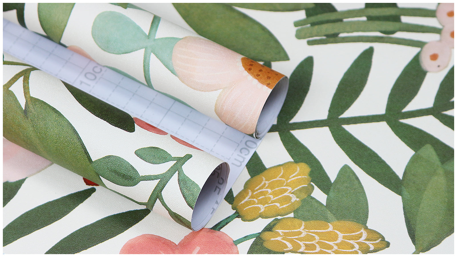 HaokHome Wallpaper Peel and Stick Floral Beige/Pink/Red Botanical Wall Decor Removable Mural