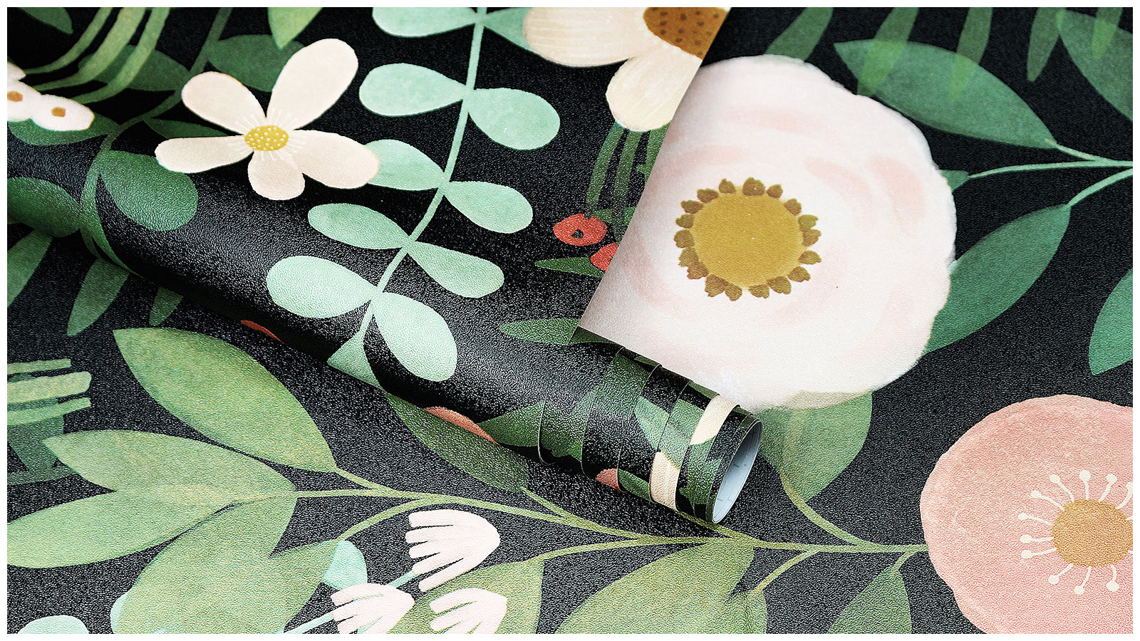 HaokHome Wallpaper Peel and Stick Floral Black/Pink/Red Botanical Wall Decor Removable Mural