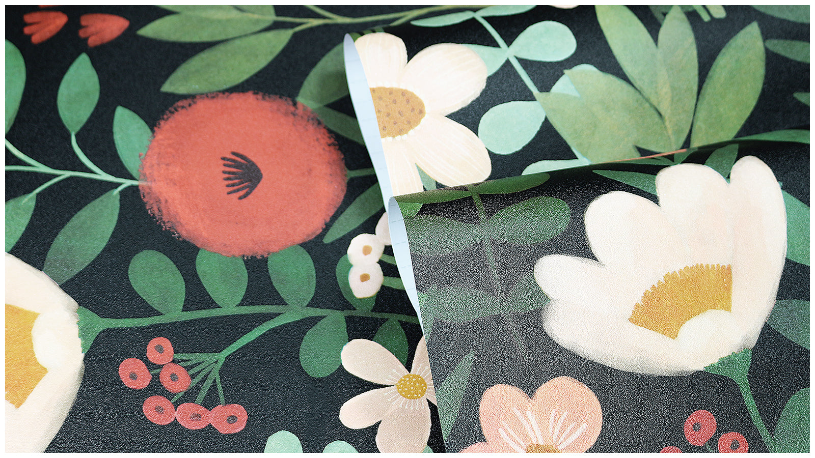 HaokHome Wallpaper Peel and Stick Floral Black/Pink/Red Botanical Wall Decor Removable Mural