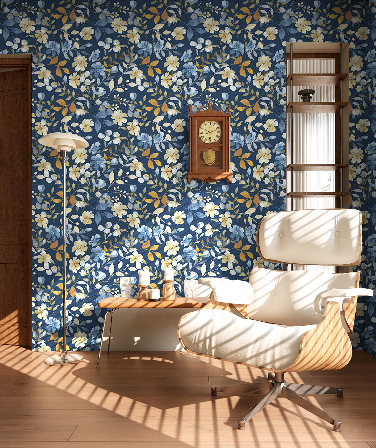 HaokHome Wallpaper Peel and Stick Floral Blue/Yellow/Green Watercolor Wall Decor Living Room Removable Mural