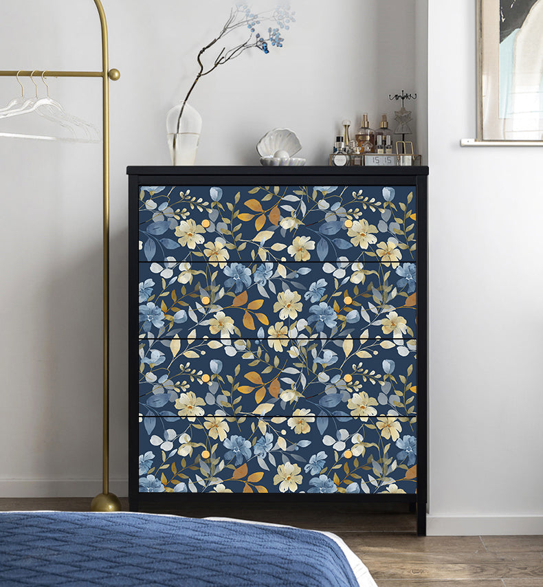 HaokHome Wallpaper Peel and Stick Floral Blue/Yellow/Green Watercolor Wall Decor Living Room Removable Mural